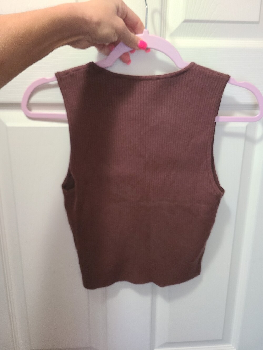 brown Altar'd State ribbed knit sleeveless tank featuring a front lace-up detail - Picture 5 of 5